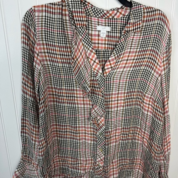 J.Jill Top Medium Petite Plaid Multicolor Long Sleeve Fall Casual Women’s - Picture 2 of 7